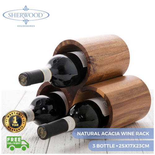 Sherwood Home Acacia Round 3 Bottle Wine Rack - Natural Brown