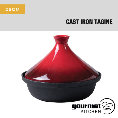 Gourmet Kitchen Cast Iron Tagine - Red - 25Cm 