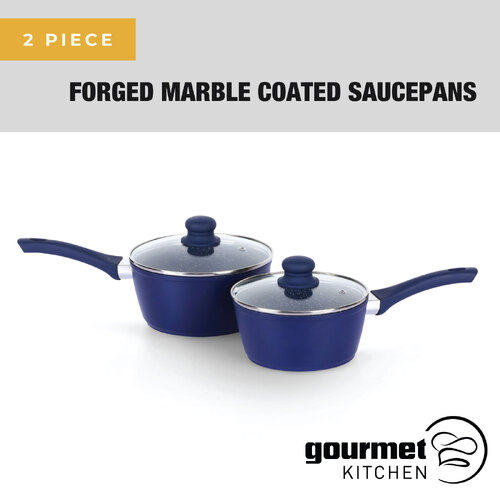 Gourmet Kitchen 2 Piece Forged Marble Coated Saucepans -Blue - 18cm and 20cm 
