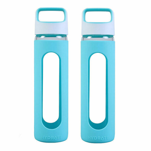 Gourmet Kitchen 2 Piece Glass Water Bottle With Silicone Cover Set - Blue - 30.5Cm