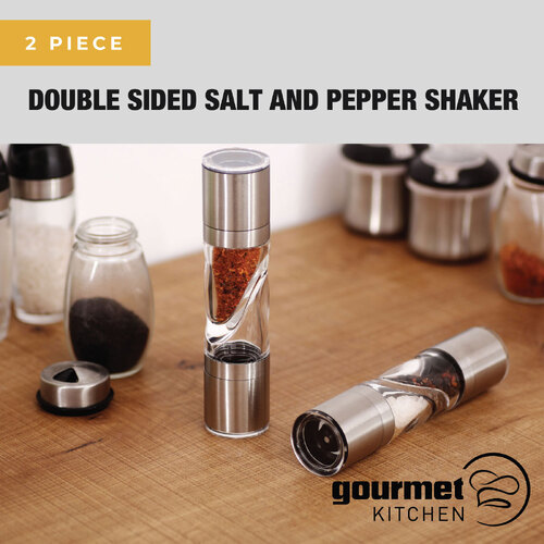 Gourmet Kitchen 2 Piece Double Sided Salt And Pepper Shaker - Silver