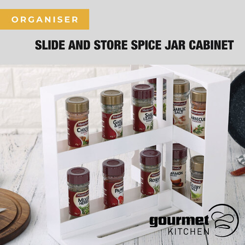 Gourmet Kitchen Slide And Store Spice Jar Cabinet Organiser Rack  - White