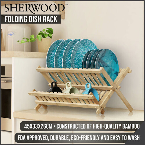 Sherwood Home Bamboo Folding Dish Rack - Natural Brown - 45x33x26cm