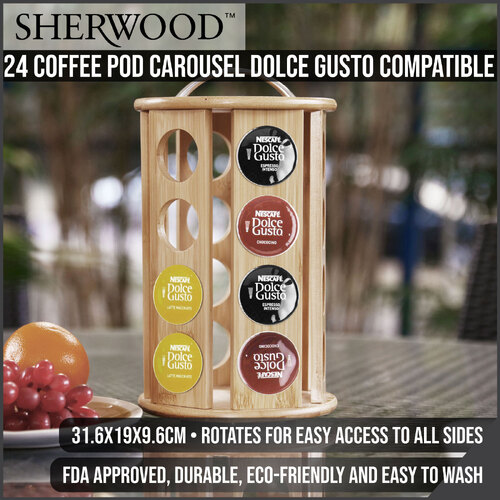 Sherwood Home  24 Coffee Pod Bamboo Carousel Dolce Gusto Compatible - Natural Brown