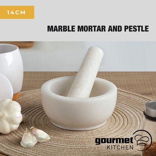 Gourmet Kitchen Marble Mortar And Pestle - White Marble - 14cm 