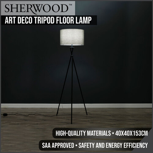 Sherwood Lighting Art Deco Tripod Floor Lamp White - Polished Stainless Steel & White 