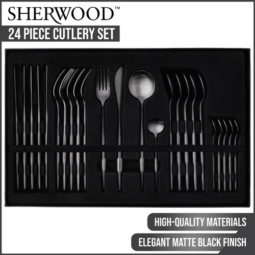 Sherwood Home 24pcs Cutlery Set with Matte Polish Black