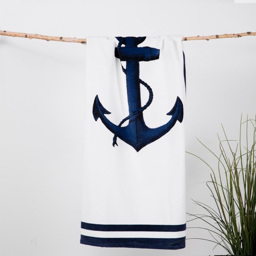 Anchor Print Design Velour Beach Towel