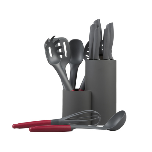 Gourmet Kitchen 12 Piece Kitchen Knife And Utensil Set Black/Red