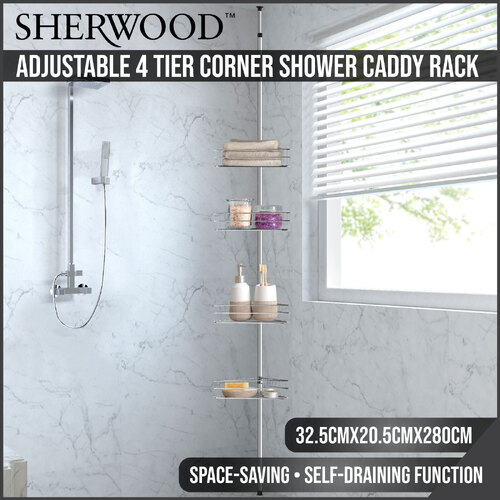 Sherwood Home Adjustable Telescopic 4 Tier Corner Shower Caddy Rack - Silver