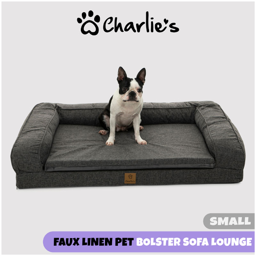 Charlie's Pet Faux Linen Pet Bolster Sofa Lounge Dark Grey Small