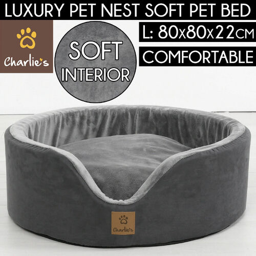Charlie'S Pet Round Pet Nest Charcoal  Extra Large