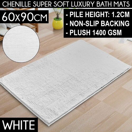 Sherwood Chenille Bath Floor Mat 1400Gsm White