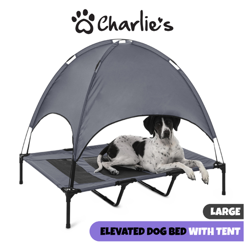 Charlies Elevated Pet Bed With Tent Light Grey Large