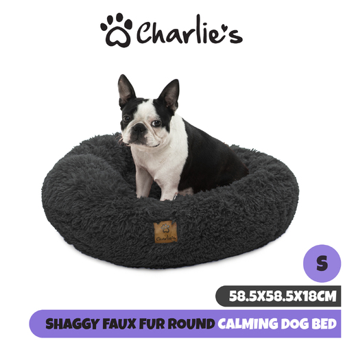 Charlie's Pet Faux Fur Fuffy Calming Pet Bed Nest - Charcoal - Small