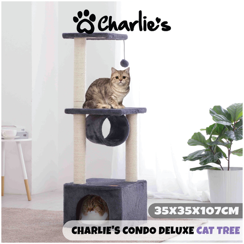 Charlie's Pet Condo Deluxe Cat Tree - Grey - 35x35x107cm