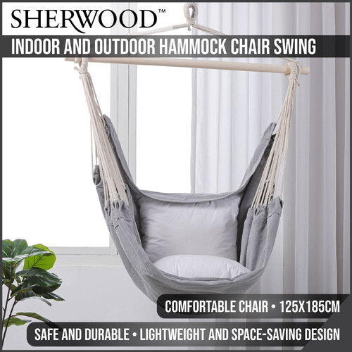 Sherwood Home Indoor and Outdoor Hammock Chair Swing - Grey - Large 125x185cm