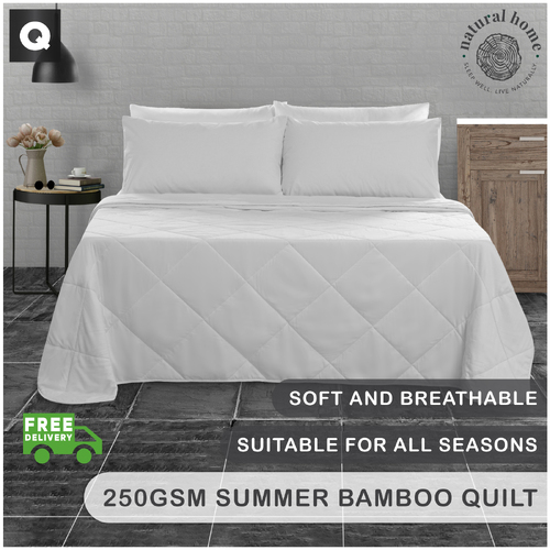 Natural Home Summer Bamboo Quilt 250gsm - White - Queen Bed
