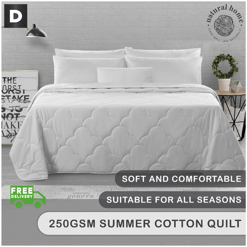 Natural Home Summer Cotton Quilt 250gsm - White - Double Bed