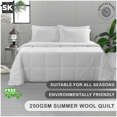 Natural Home Summer Wool Quilt 250gsm - White - Single Bed