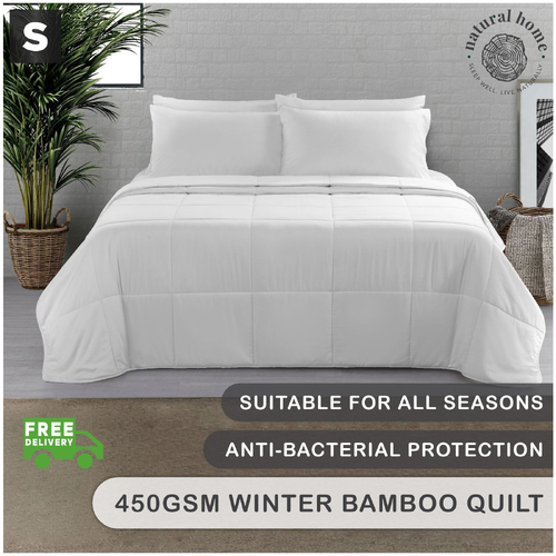 Natural Home Winter Bamboo Quilt 450gsm - White - Single Bed