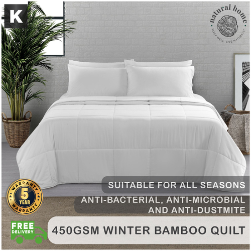 Natural Home Winter Bamboo Quilt 450gsm - White - King Bed