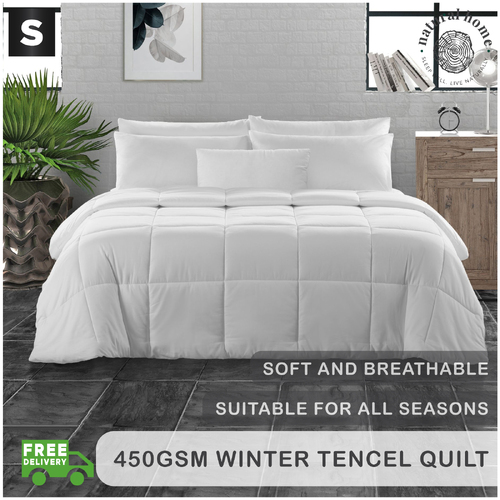 Natural Home Winter Tencel Quilt 450gsm - White - Single Bed