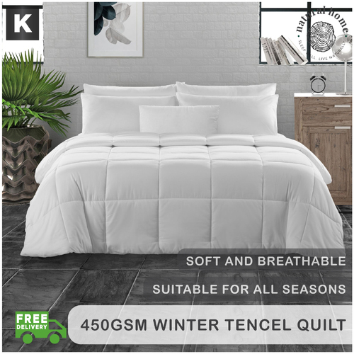 Natural Home Winter Tencel Quilt 450gsm - White - King Bed