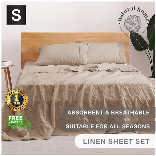 Natural Home 100% European Flax Linen Sheet Set Hazelnut Single Bed