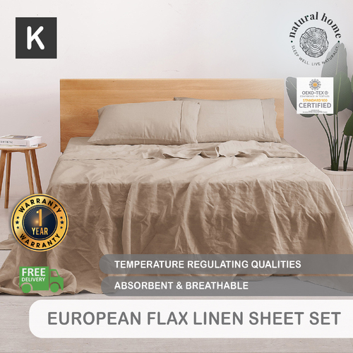 Natural Home 100% European Flax Linen Sheet Set Hazelnut King Bed