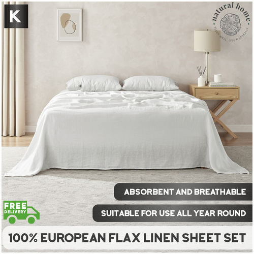 Natural Home 100% European Flax Linen Sheet Set Dove Grey Queen Bed