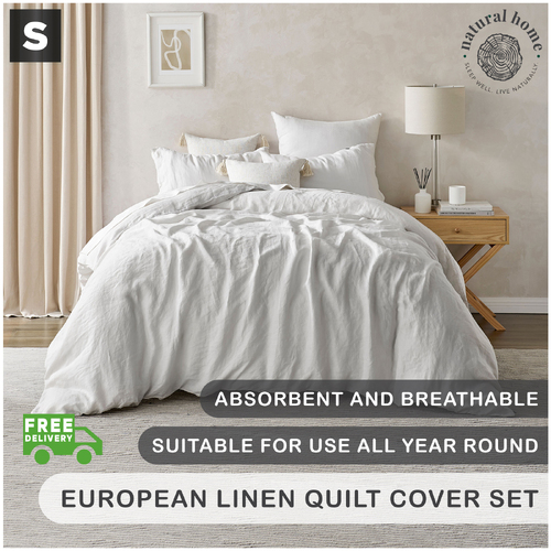 Natural Home 100% European Flax Linen Quilt Cover Set Dove Grey Single Bed