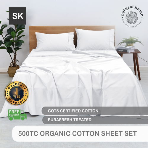 Natural Home Organic Cotton Sheet Set WHITE King Bed