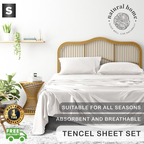Natural Home Tencel Sheet Set WHITE Bed King Single