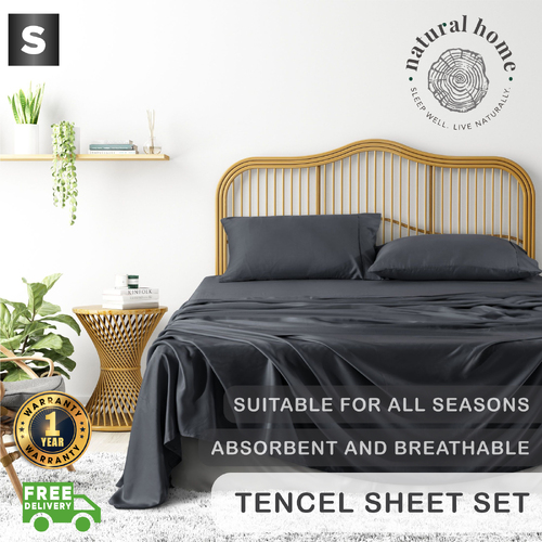 Natural Home Tencel Sheet Set CHARCOAL Single Bed