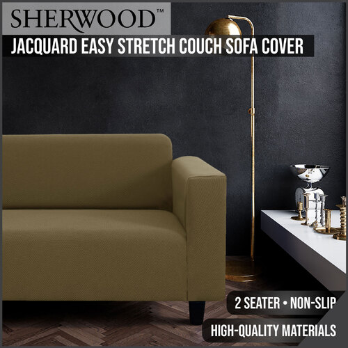 Sherwood Home Jacquard Easy Stretch Brown 2 Seater Couch Sofa Cover