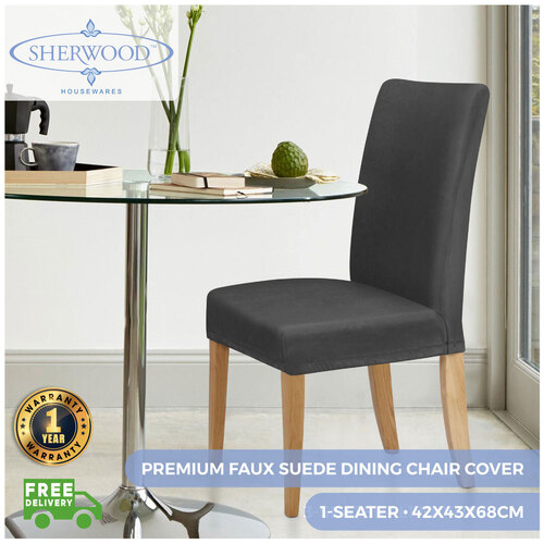 Sherwood Home Premium Faux Suede Charcoal Dining Chair Cover
