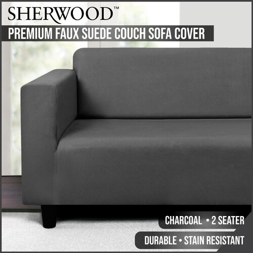 Sherwood Home Premium Faux Suede Charcoal 2 Seater Couch Sofa Cover