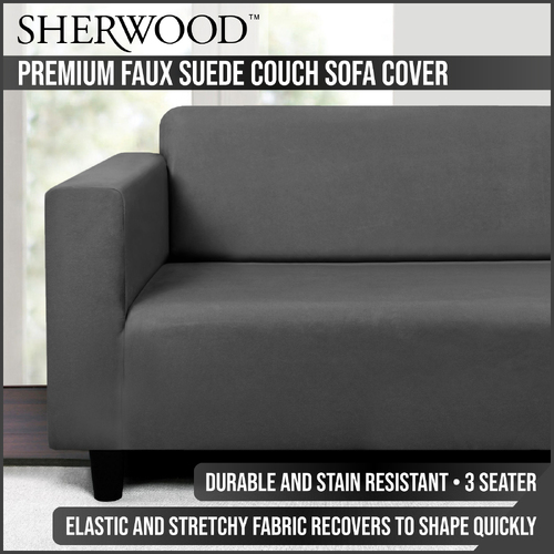 Sherwood Home Premium Faux Suede Charcoal 3 Seater Couch Sofa Cover