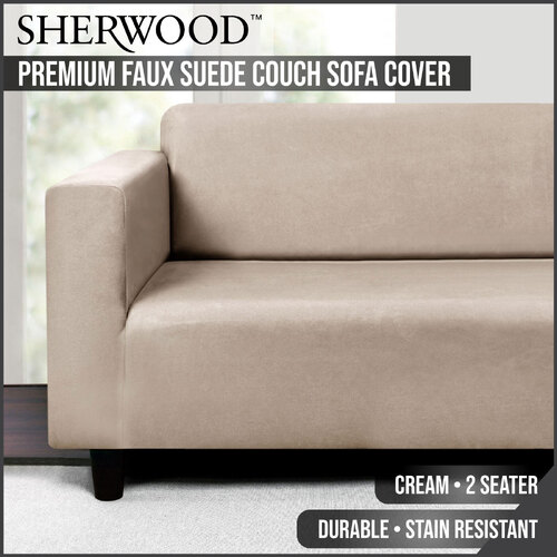 Sherwood Home Premium Faux Suede CREAM 2 Seater Couch Sofa Cover