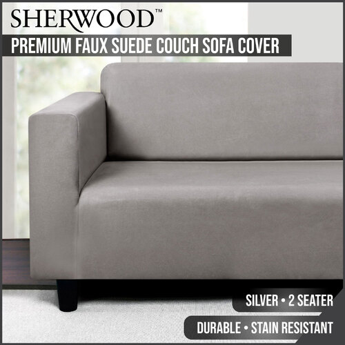 Sherwood Home Premium Faux Suede SILVER 2 Seater Couch Sofa Cover