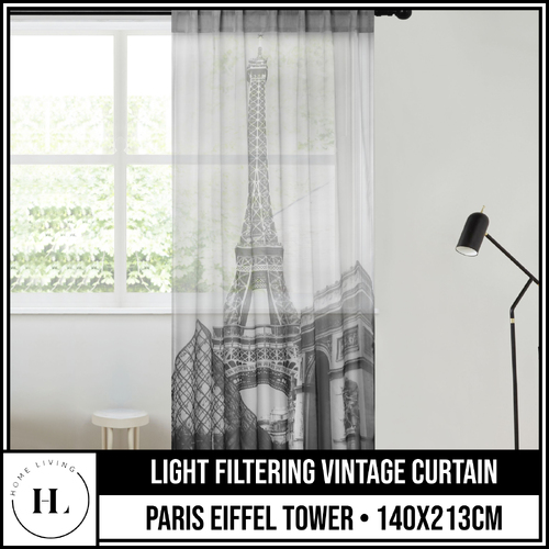 Home Living Paris Eiffel Tower Grey Light Filtering Vintage Curtain Print Concealed Curtains