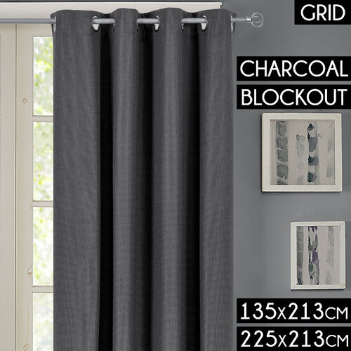 Sherwood Grid Patterned 100% Blockout Curtains Metal Eyelet Blackout 3 Pass Curtain 213Cm