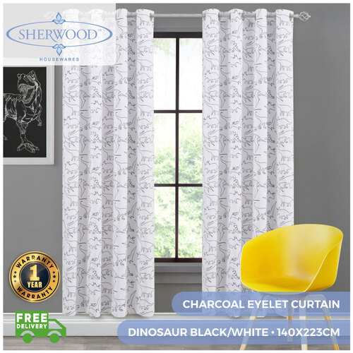 Sherwood Home Dinosaur Black/White Eyelet Curtain 140x223cm