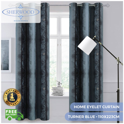 Sherwood Home Turner Blue Eyelet Curtain - 110x223cm