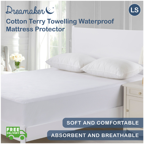 Dreamaker Cotton Terry Towelling Waterproof Mattress Protector - Queen Bed
