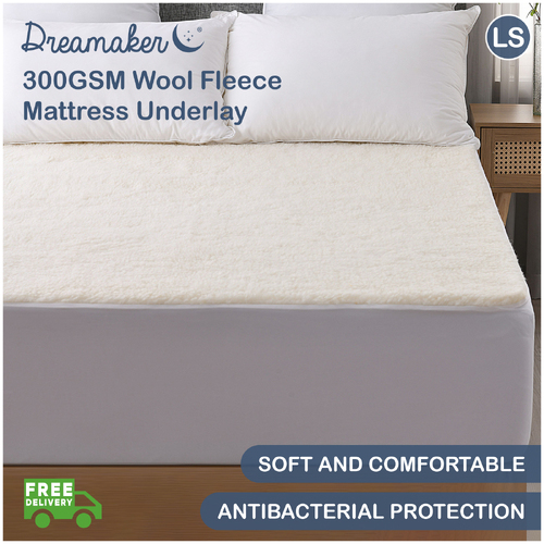 Dreamaker 300Gsm Wool Fleece Mattress Underlay - Single Bed