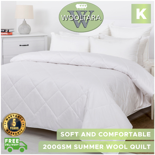 Wooltara Luxury Comfort 200GSM Washable Summer Australia Wool Quilt - King Bed