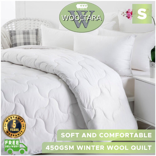 Wooltara Imperial Luxury 450GSM Washable Winter Australia Wool Quilt - Single Bed