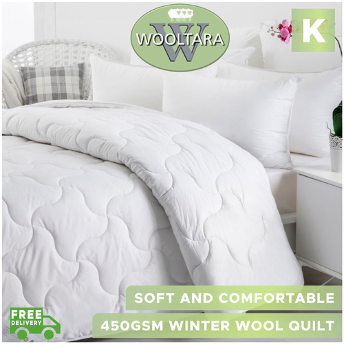 Wooltara Imperial Luxury 450GSM Washable Winter Australia Wool Quilt - King Bed